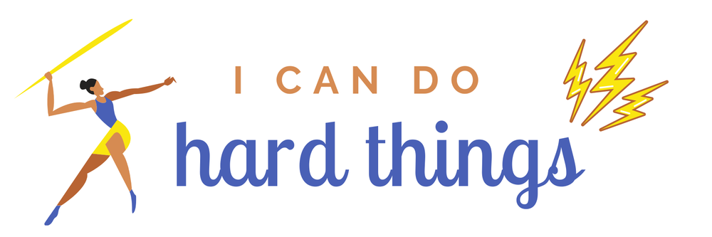 September.png "I can do hard things." There is a woman throwing a yellow javelin on the left and there are yellow lightning bolts on the right.
